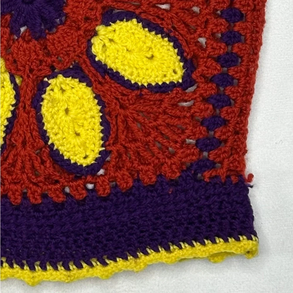 Handmade Crocheted‎ Vest Tank Top Purple Yellow Rust Vintage